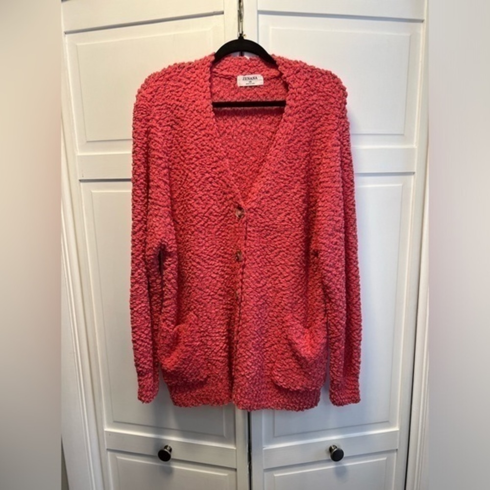 Zenana Button Down Cardigan Size 2X Color Watermelon